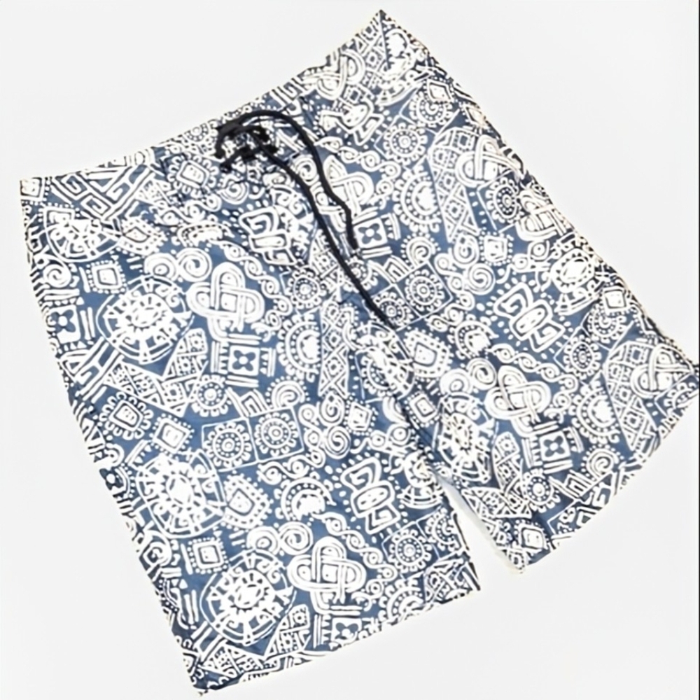Gap Swim Trunks / Board Shorts Tribal Pattern Hawaiian Blue White sz Med GAP